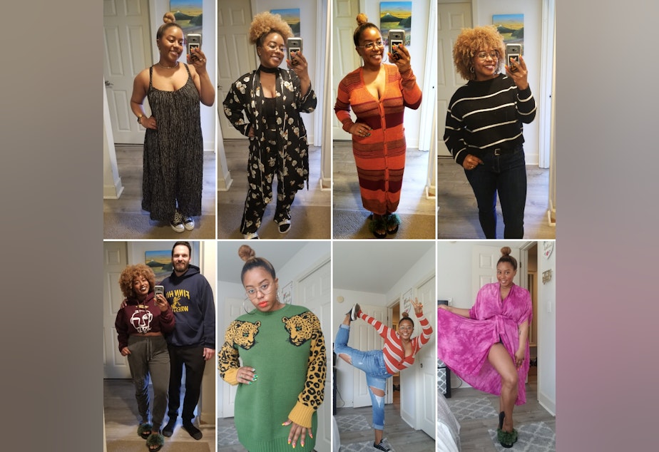 caption: Ishea Brown shares a few of her Covid-19 work-from-home styles. 
