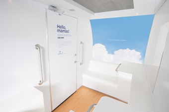 caption: Interior of a free-standing lactation pod