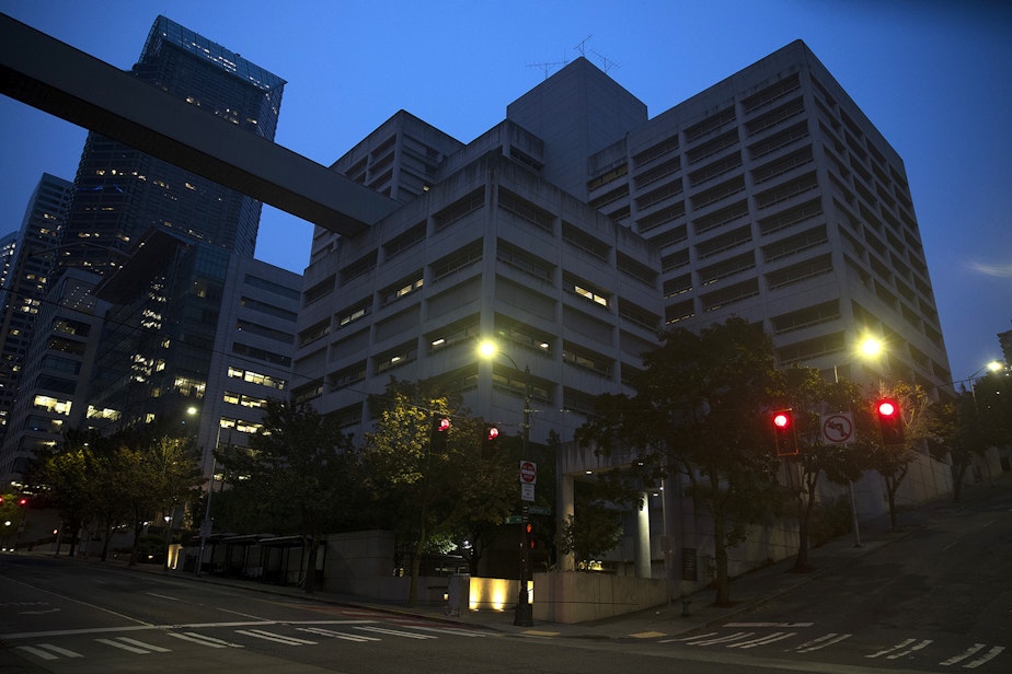 caption: The King County Jail is shown on Thursday, September 17, 2020, on 5th Avenue in Seattle. 