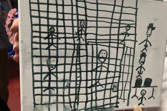 caption: A drawing by a migrant child at the Catholic Charities Humanitarian Respite Center in McAllen, Texas.