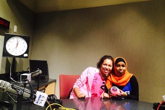 caption: RadioActive Youth Producers Nia Price-Nascimento (L) and Ahlaam Ibraahim after recording this podcast.