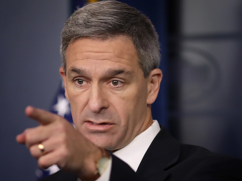 caption: Acting Director of U.S. Citizenship and Immigration Services Ken Cuccinelli speaks about immigration policy at the White House on August 12, 2019 Win McNamee/Getty Images