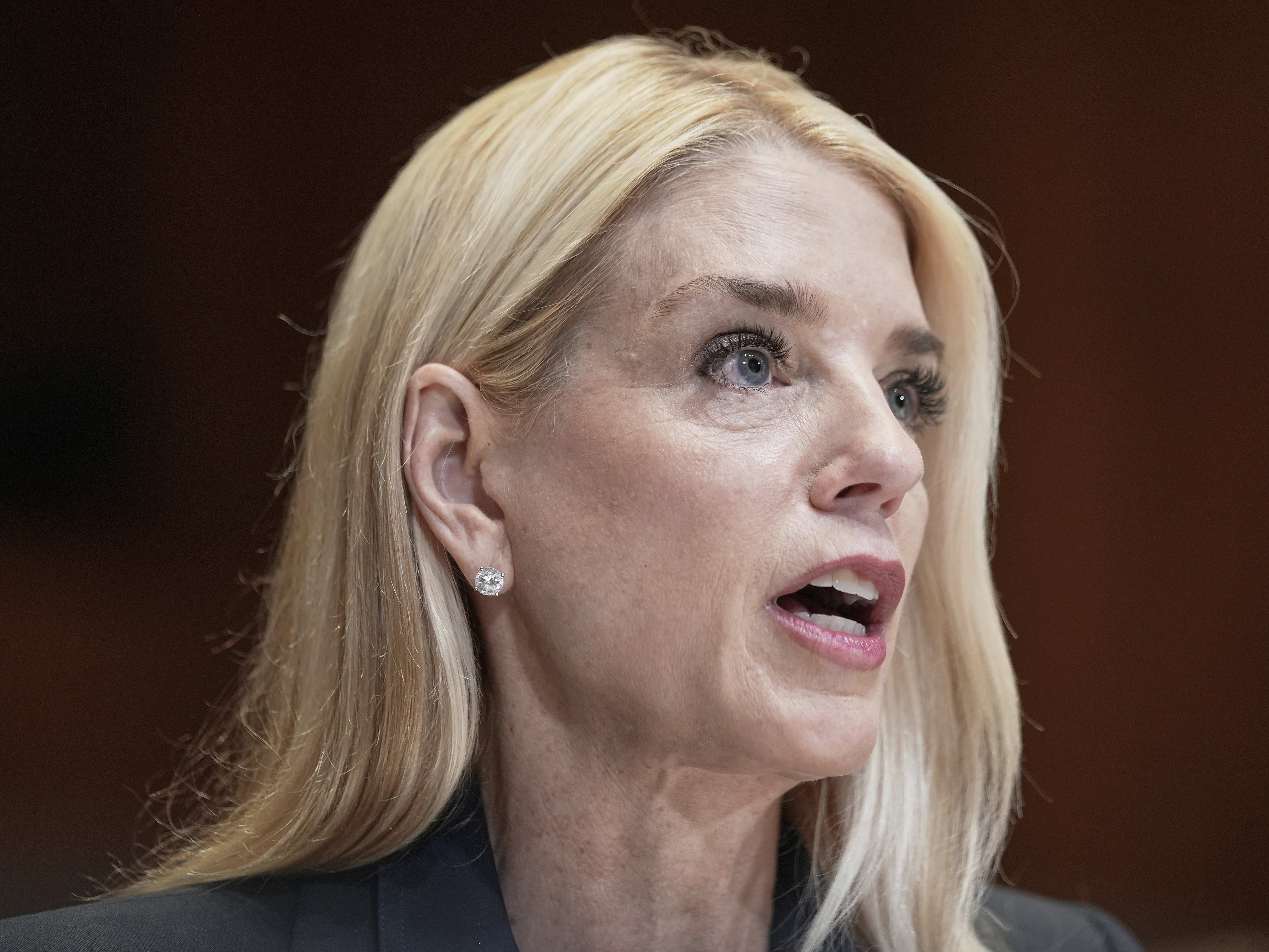 caption: Attorney General Pam Bondi testifies during a Senate Appropriations Committee hearing on the President's Fiscal Year 2026 Budget on Capitol Hill on June 25, 2025, in Washington.