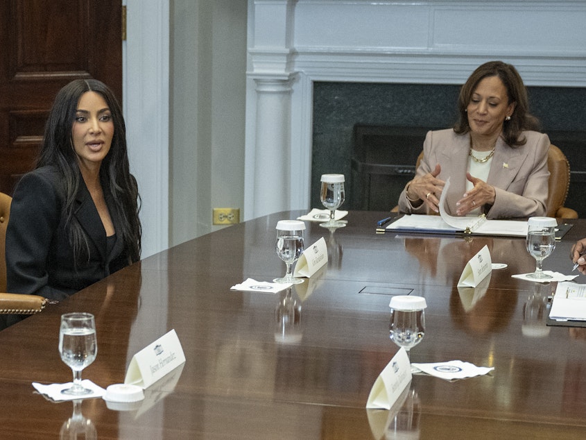 caption: Kim Kardashian met with Vice President Kamala Harris to discuss criminal justice reform.