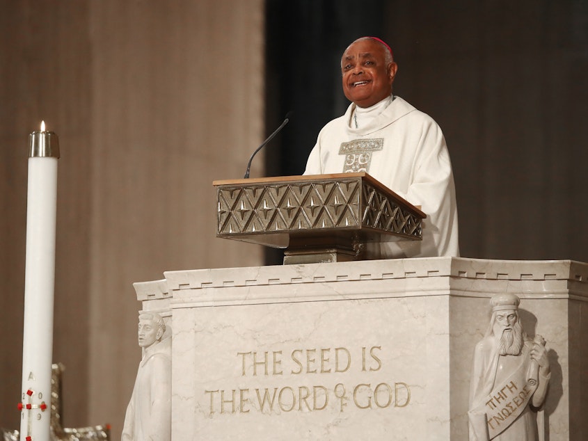 caption: Archbishop of Washington Wilton D. Gregory delivers his homily at the National Shrine of the Immaculate Conception on May 21, 2019 in Washington, D.C. Pope Francis named Gregory as a future cardinal this week.