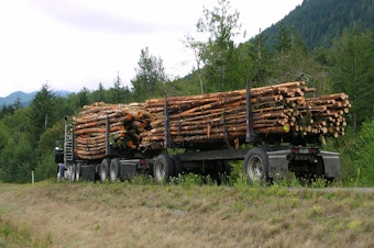 caption: A logging truck near Port Angeles, Washington.