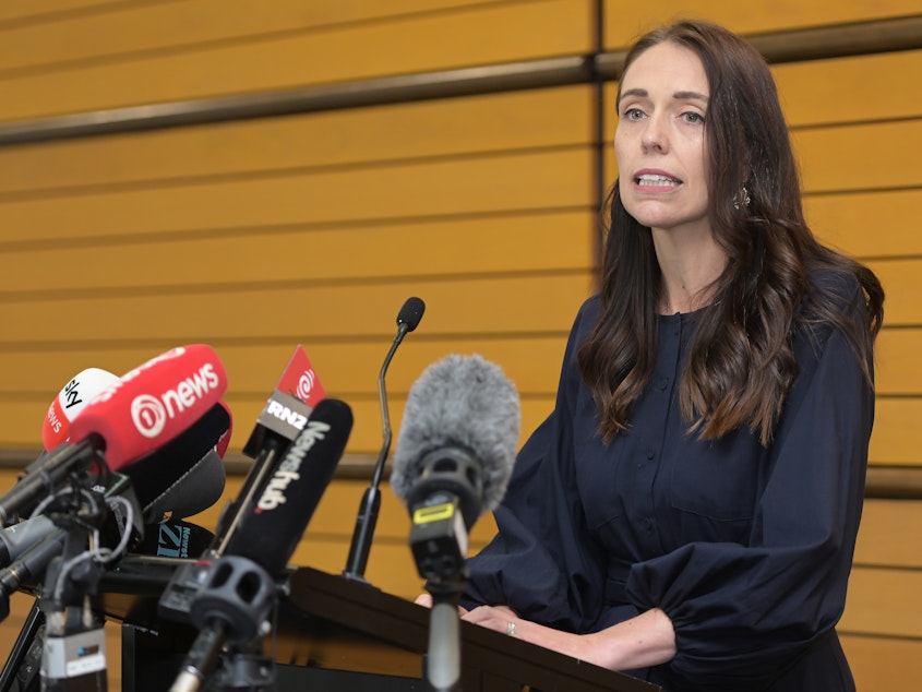 caption: New Zealand Prime Minister Jacinda Ardern announced her resignation plans on Wednesday in Napier, New Zealand. It is unclear who would succeed her.