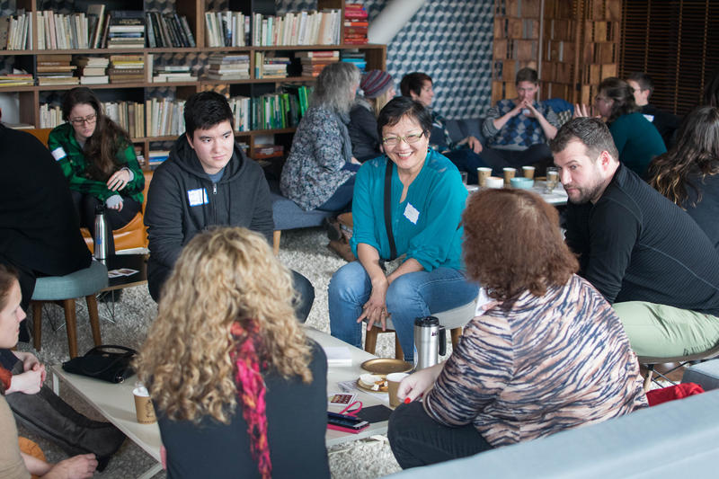 caption: Guests discuss "My Friend Lauren," one of the episodes featured at the event.
