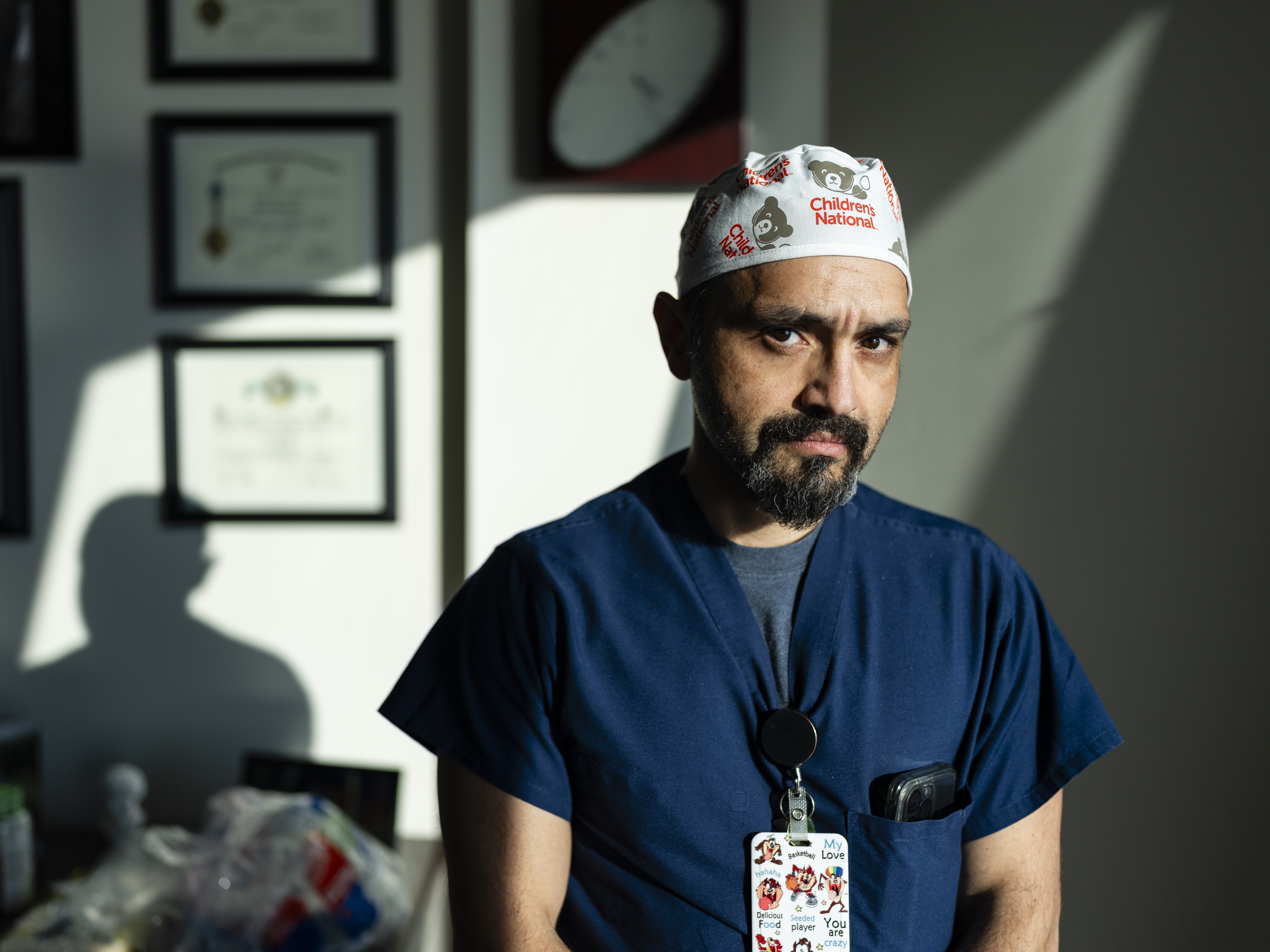 caption: Dr. Mikael Petrosyan, associate chief of general and thoracic surgery, poses for a portrait in his office at Children's National Hospital in Washington, D.C. on November 13, 2023.