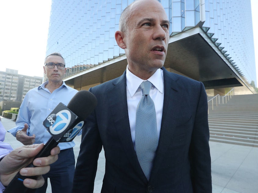 caption: Michael Avenatti, attorney for Stephanie Clifford, speaks to reporters as he leaves the U.S. District Court for the Central District of California on Sept. 24, 2018, in Los Angeles. Avenatti has been arrested on federal bank fraud and wire fraud charges.