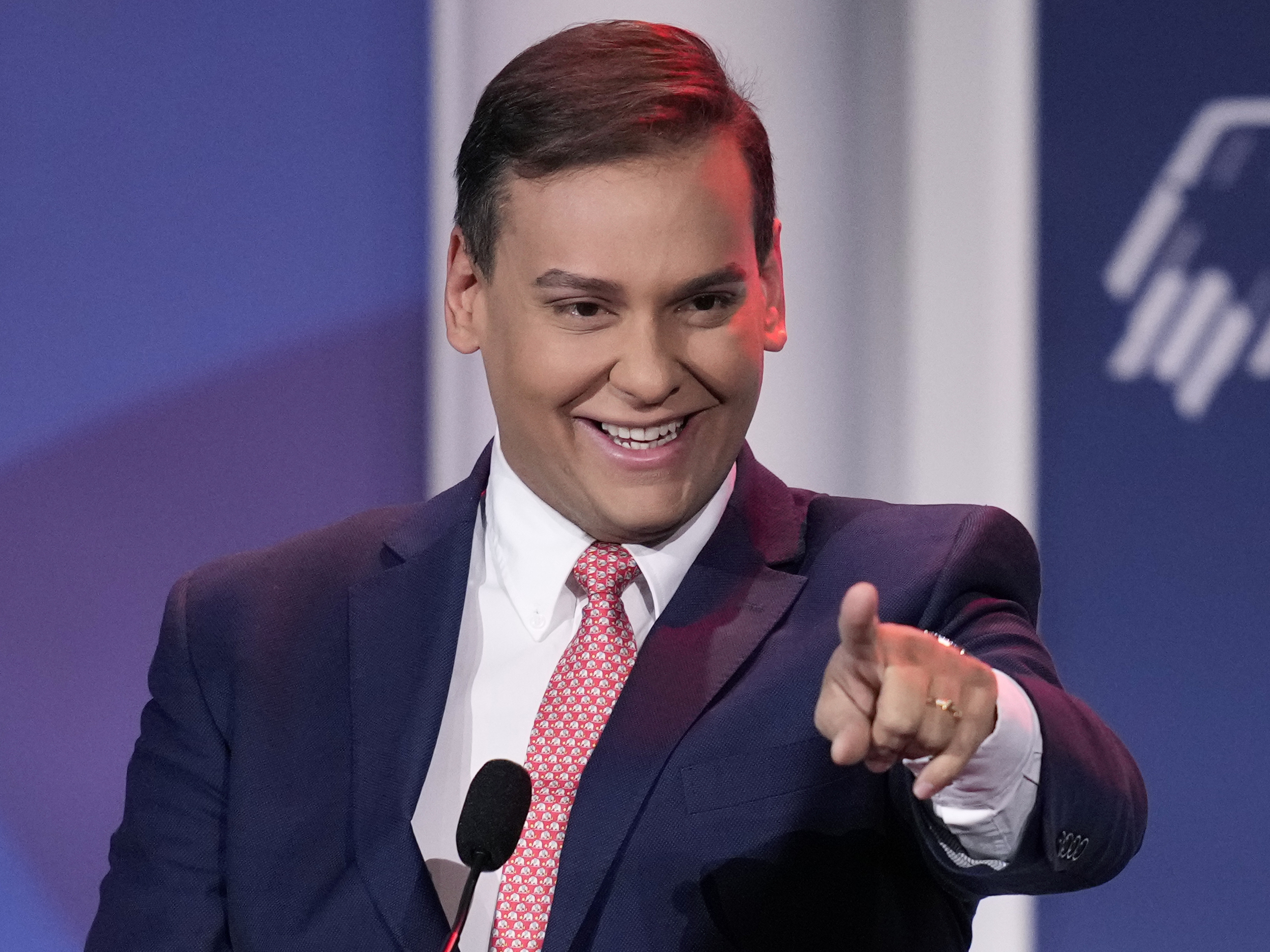 caption: Rep.-elect George Santos, R-N.Y., speaks at an annual leadership meeting of the Republican Jewish Coalition on Nov. 19, 2022, in Las Vegas.