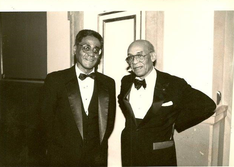 caption: Charles R. Johnson with Ralph Ellison.
