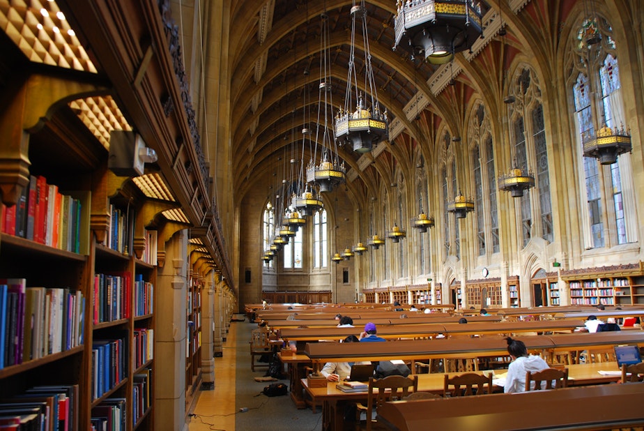 caption: Suzzallo Library on the University of Washington's campus is an oasis for bibliophiles.
