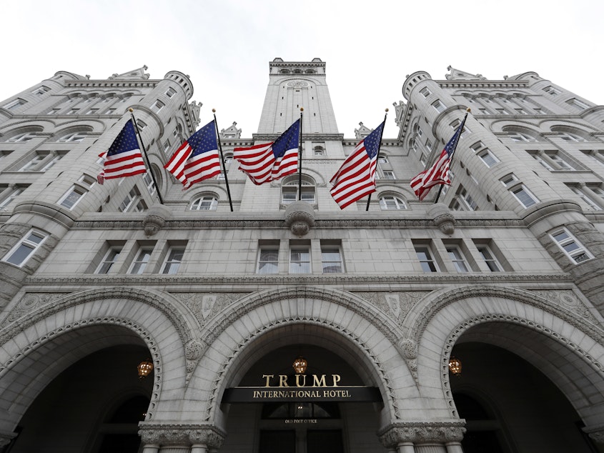 caption: A December 2016 file photo of the Trump International Hotel in downtown Washington, D.C. The lawsuit is at the center of a lawsuit brought by Maryland and the District of Columbia governments against President Trump, arguing that his stake in the hotel violates the Constitution's emoluments clauses.