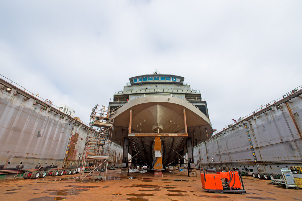 caption: A new ferry under construction.