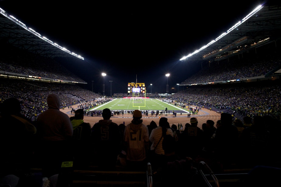 caption: The view from Husky Stadium.