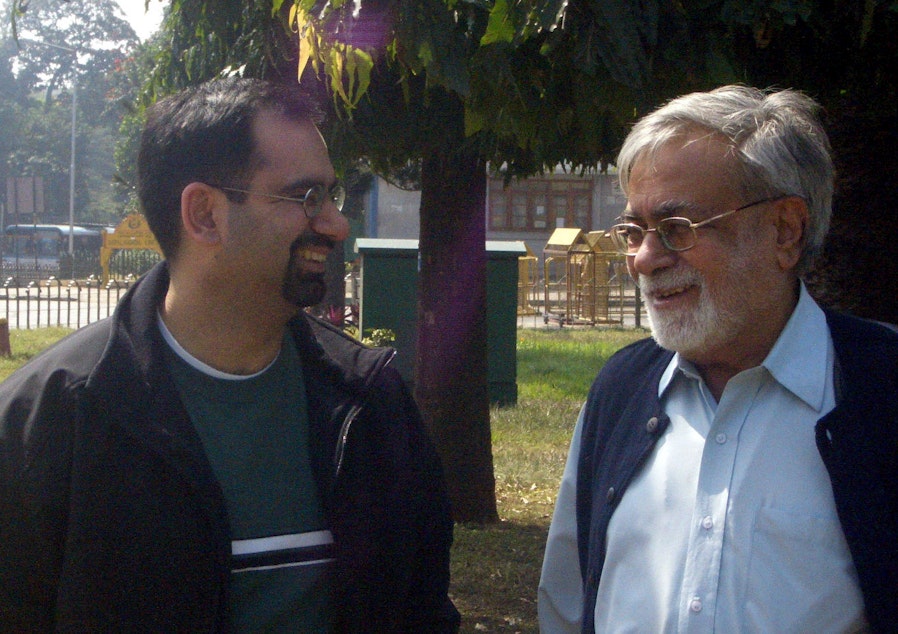 caption: Agastya and Narendra Kohli in 2010