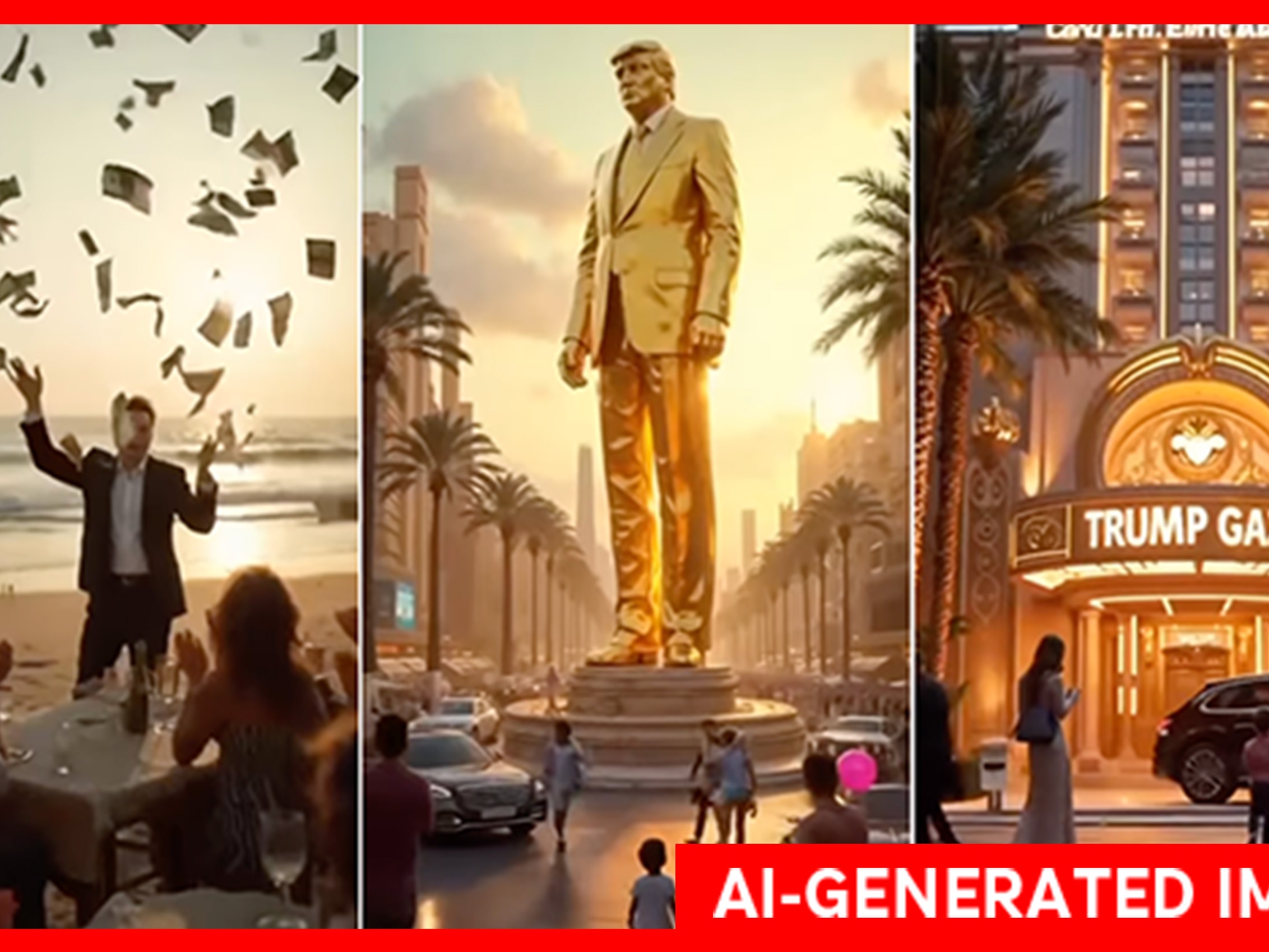 caption: A composite made from an AI-generated video President Trump posted to social media on Tuesday night.