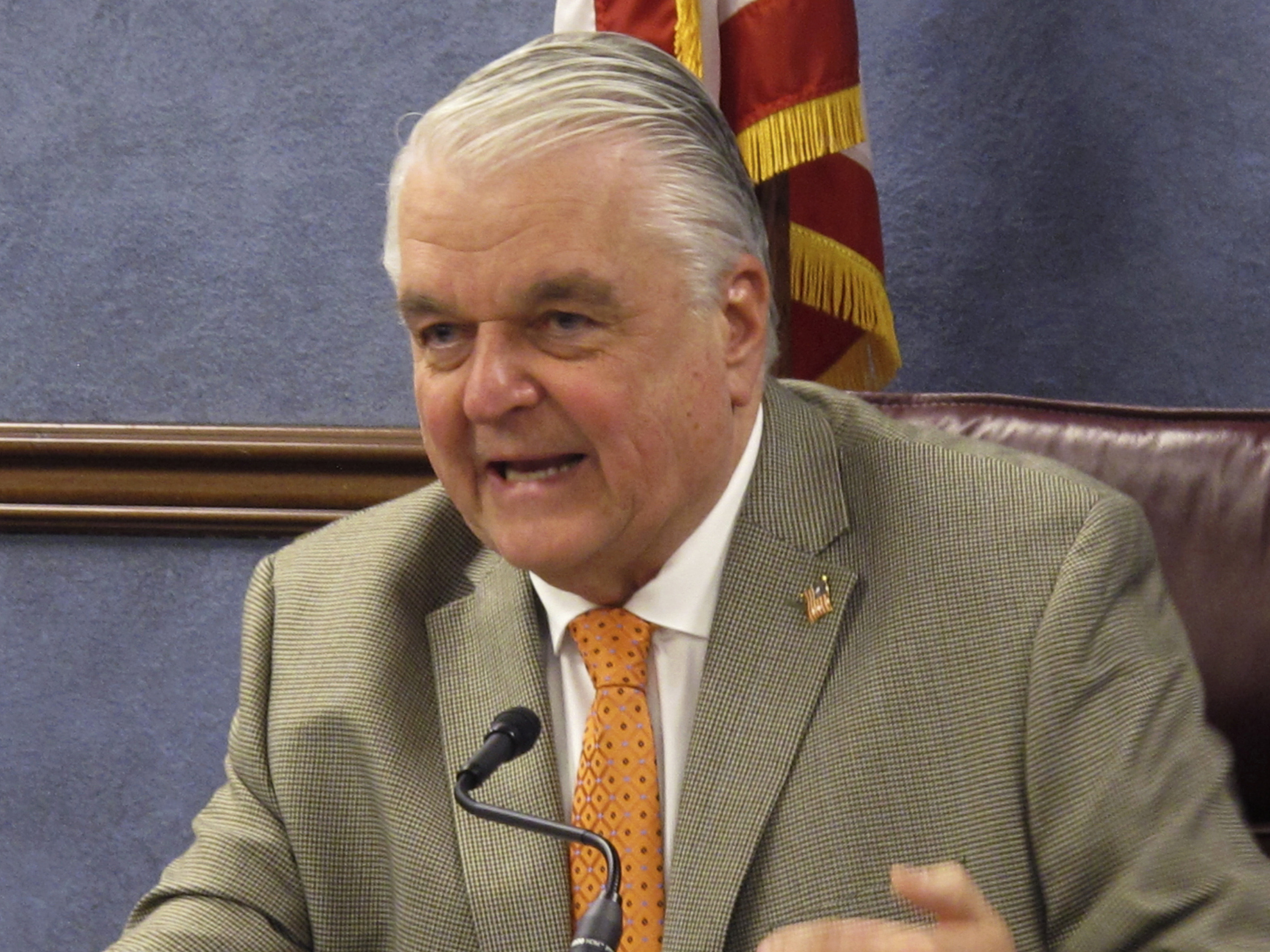 caption: Nevada Gov. Steve Sisolak has legislation requiring schools to change any name, logo, mascot, song or identifier that is racially discriminatory.
