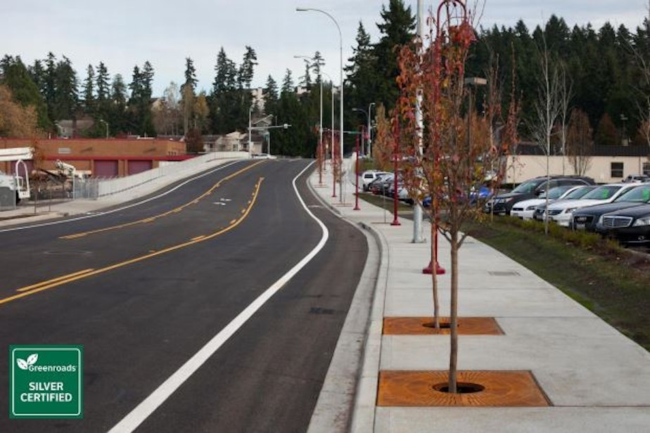 caption: Northeast 120th Street Extension in Kirkland, Washington, received the highest rating from The Greenroads Foundation. 