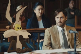 caption: Wile E. Coyote and actor Will Forte are seen in a still image from the film <em>Coyote vs. Acme</em>. Eric Bauza, another actor in the film, posted the image online in December.