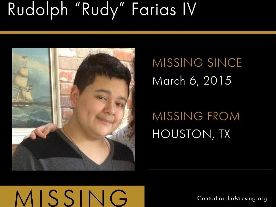 caption: Rudy Farias is seen on a missing person's flyer from the Texas Center for the Missing. He was found alive in Houston in late June.