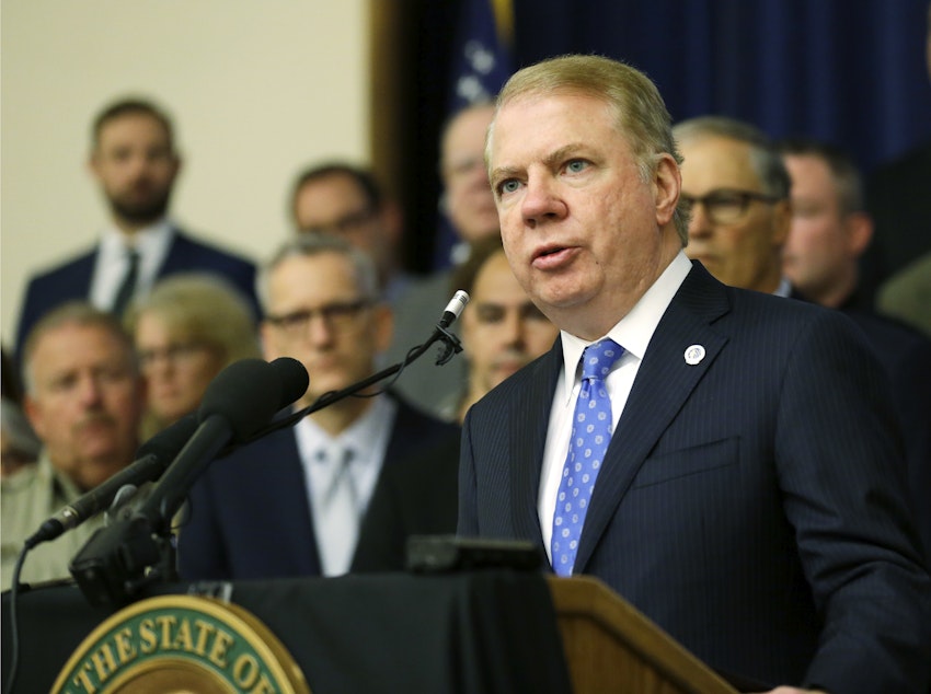 caption: Seattle Mayor Ed Murray speaks Friday, Oct. 7, 2016, at the University of Washington Medical Center in Seattle. Murray joined Washington Gov. Jay Inslee in announcing Inslee's executive order to fight the rising abuse of opioids in Washington state.