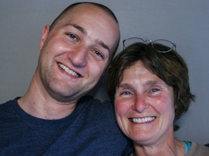 caption: Ian Bennett and his mom, Connie Mehmel, at StoryCorps in 2009.