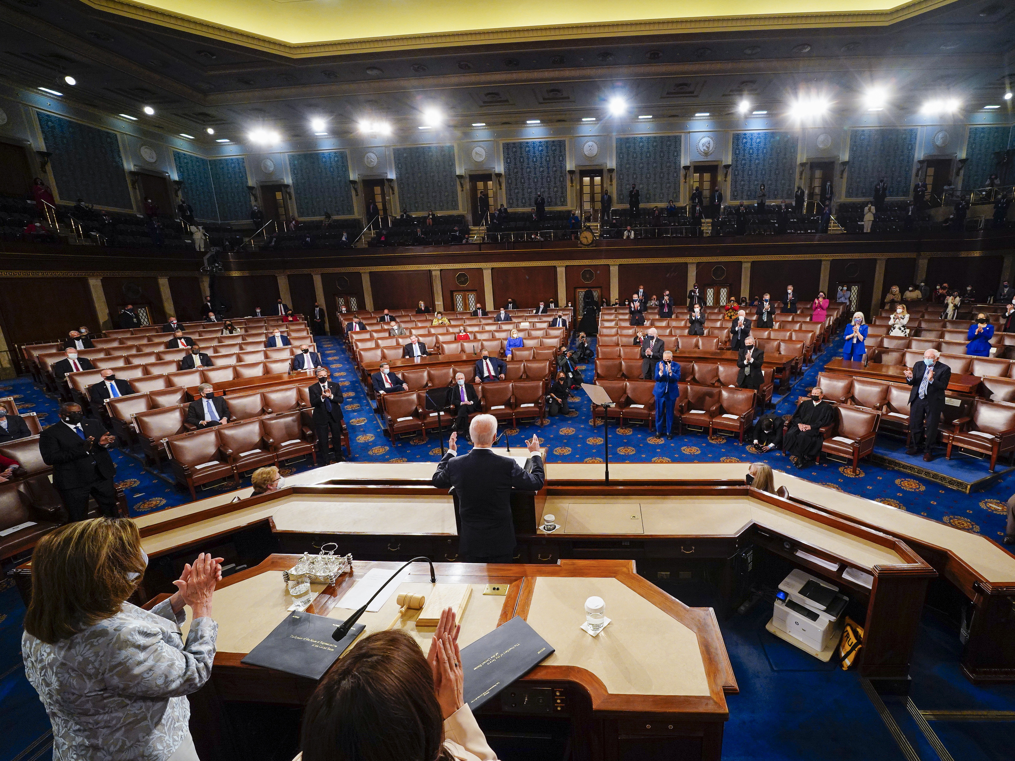 caption: In non-pandemic times, a president addressing a joint session of Congress can expect an audience of roughly 1,600 people. For President Biden on Wednesday, the audience was closer to 200.