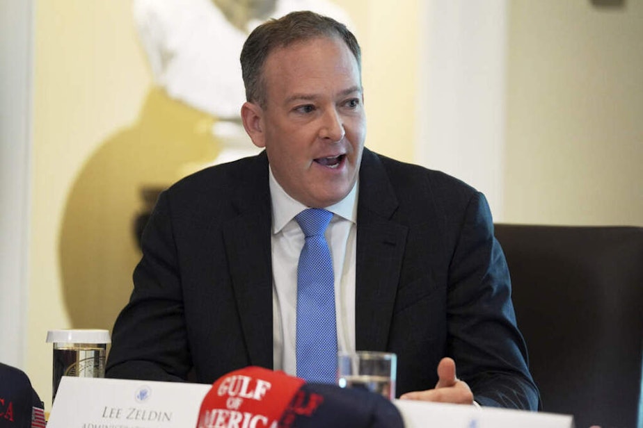 caption: FILE - EPA Administrator Lee Zeldin speaks during a cabinet meeting at the White House, April 30, 2025, in Washington. (AP Photo/Evan Vucci, File)