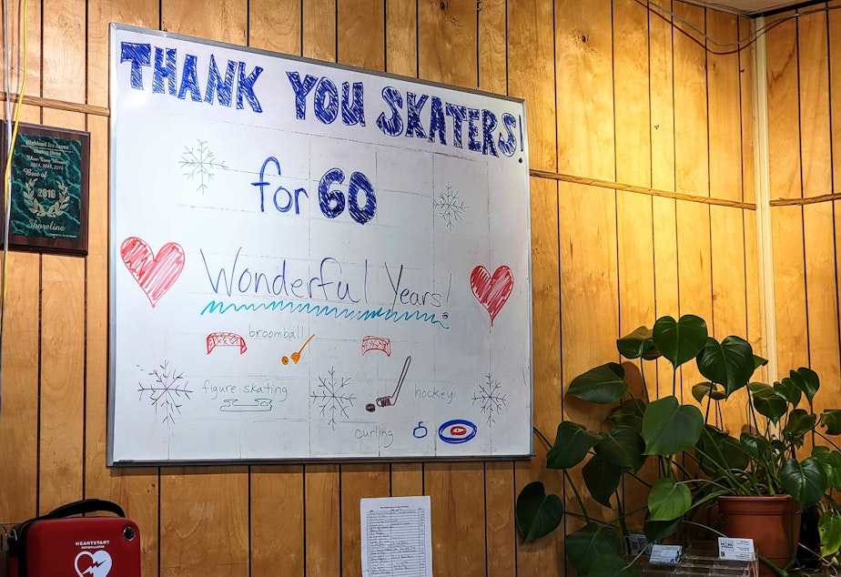 caption: A sign at Highland Ice Arena that reads, "THANK YOU SKATERS! FOR 60 WONDERFUL YEARS!" Wednesday, Oct. 12, 2022.