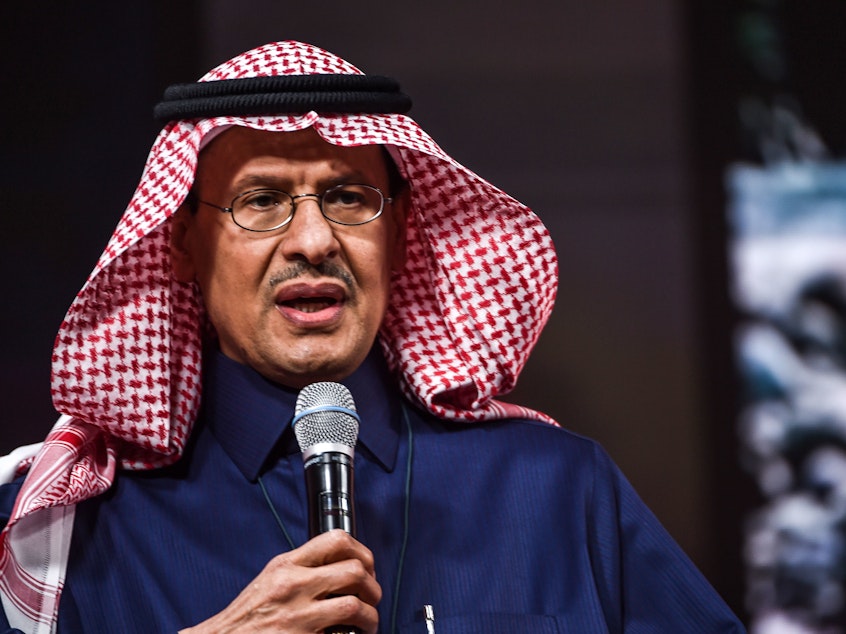 caption: Saudi Energy Minister Abdulaziz bin Salman speaks at an investment conference in Riyadh, Saudi Arabia, on Jan. 27. OPEC and its allies on Thursday decided to gradually boost oil production in anticipation of a rebound in crude demand over the summer.