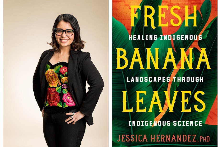 caption: Jessica Hernandez and 'Fresh Banana Leaves'