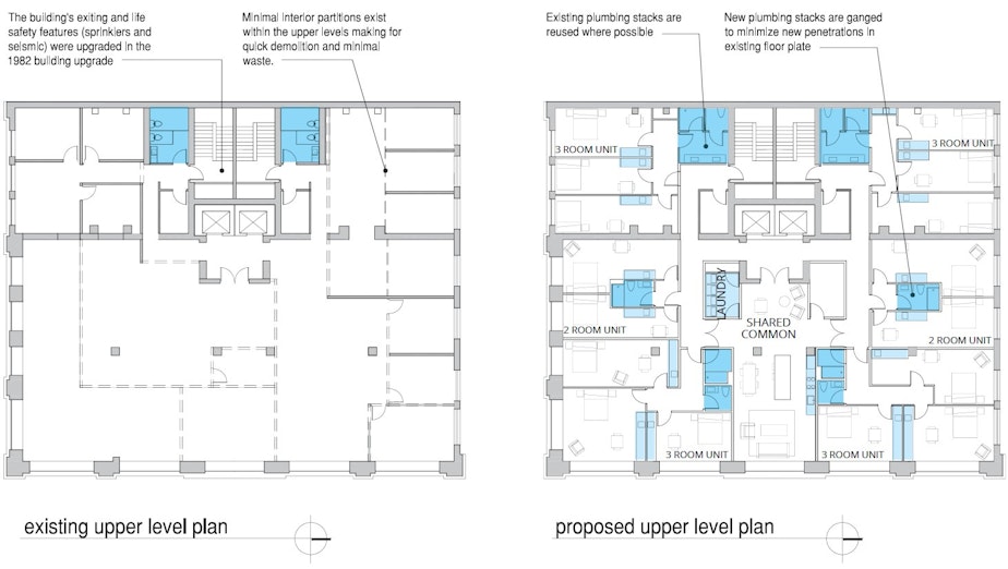 caption: Floor Plans by Hybrid Architecture for the Mutual Life Building.