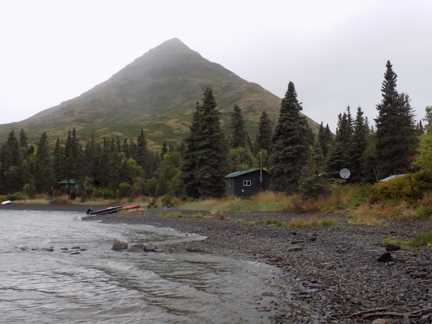 caption: The University of Washington's fisheries research station on Lake Nerka, Alaska