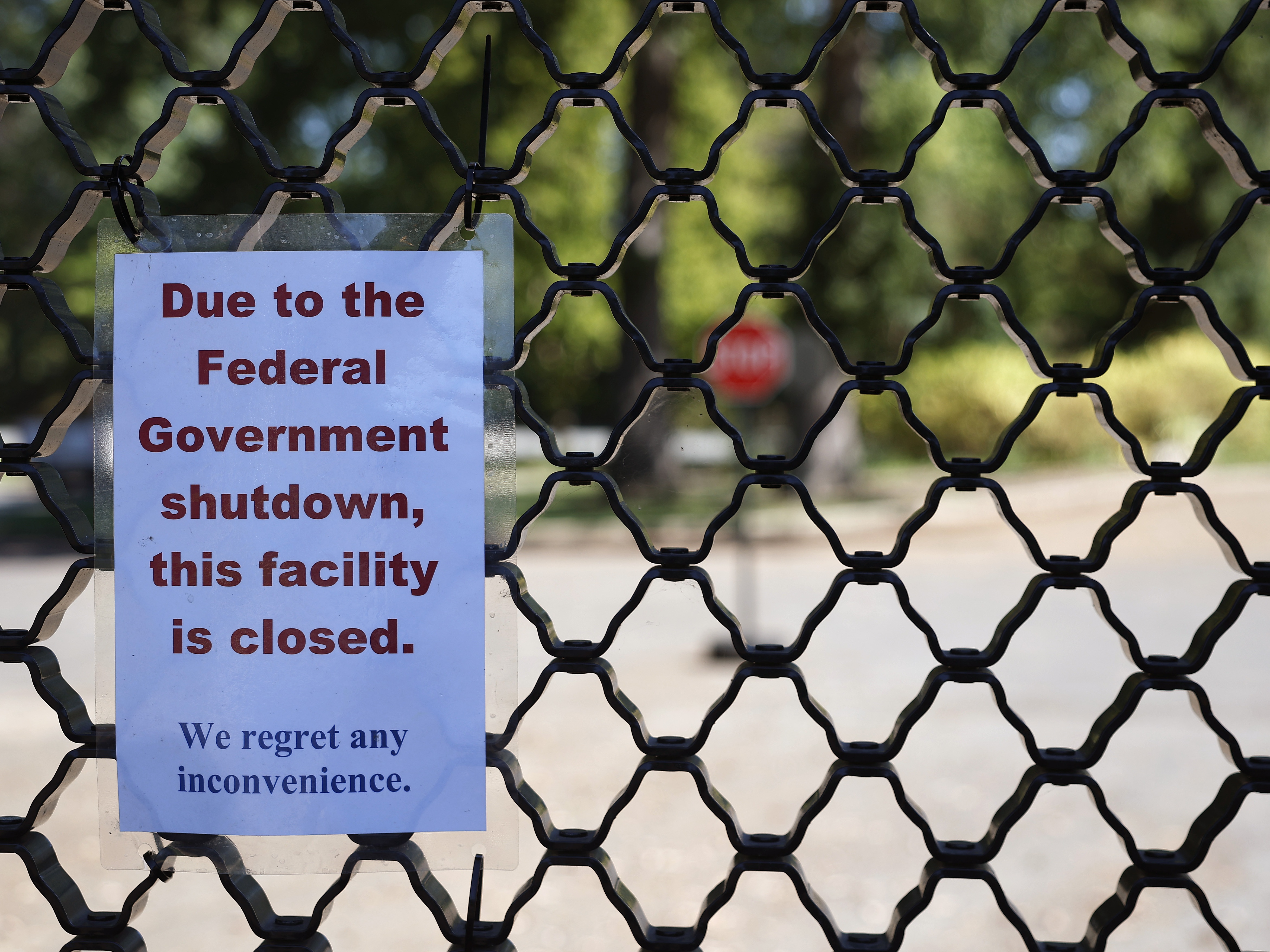 caption: A sign on the entrance to the U.S. National Arboretum is seen as it is closed due to the federal government shut down on October 01, 2025 in Washington, DC.