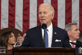 caption: President Biden delivers the State of the Union address to a joint session of Congress on Feb. 7, 2023.