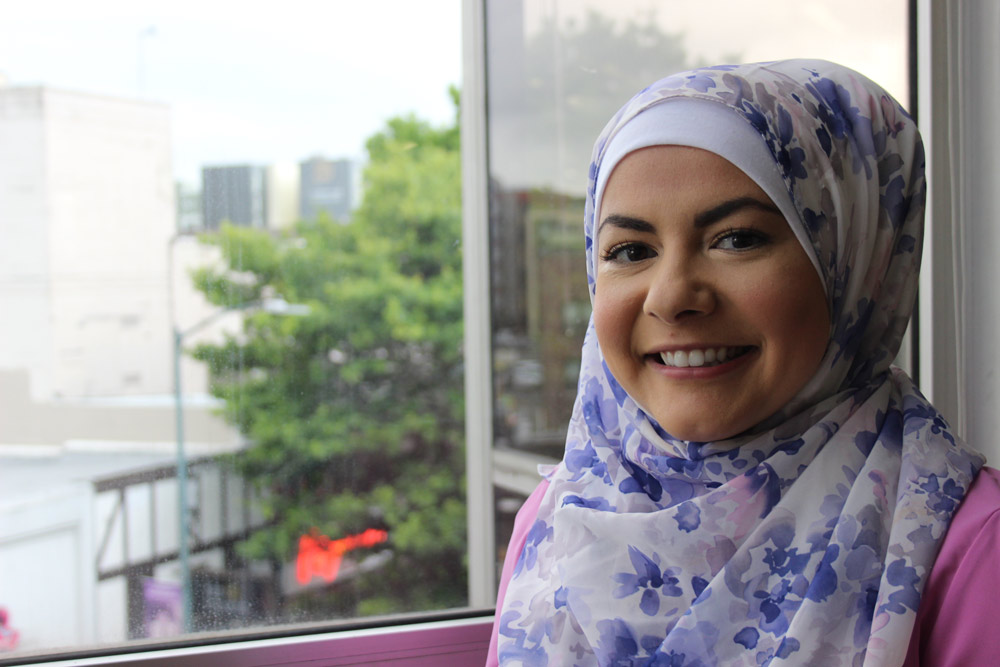 caption: Amanda Saab in the KUOW studios.