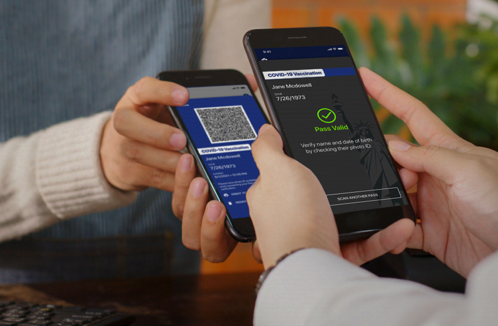 caption: Example of a digital vaccine passport using QR code (Source: NY Governor's Press Office)