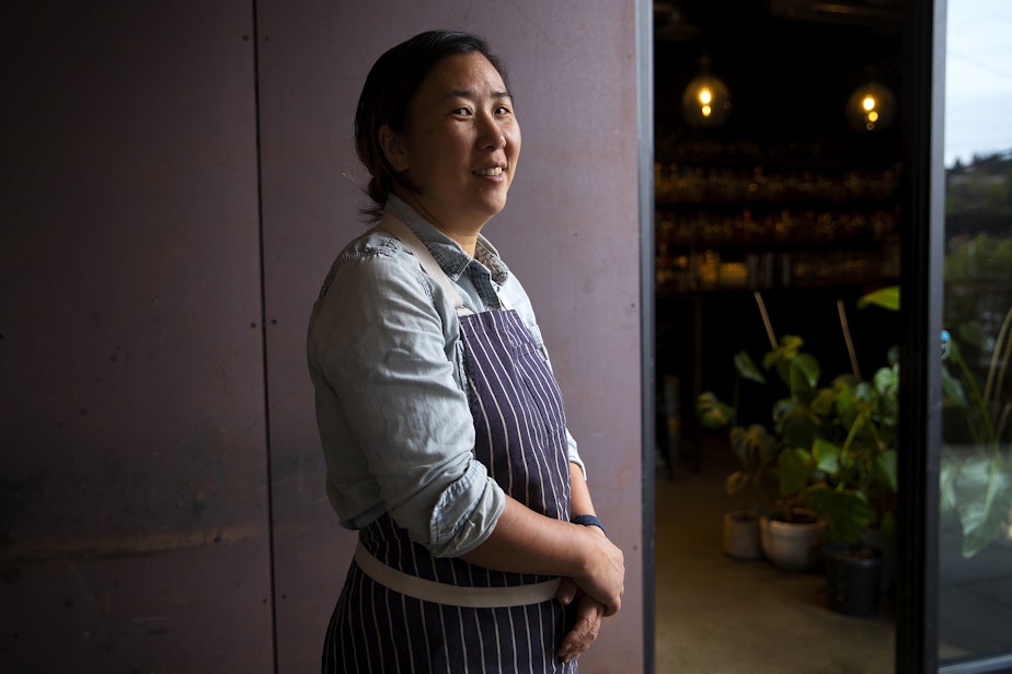 caption: Rachel Yang, owner and chef of Revel, on Tuesday, October 17, 2023, in Seattle.