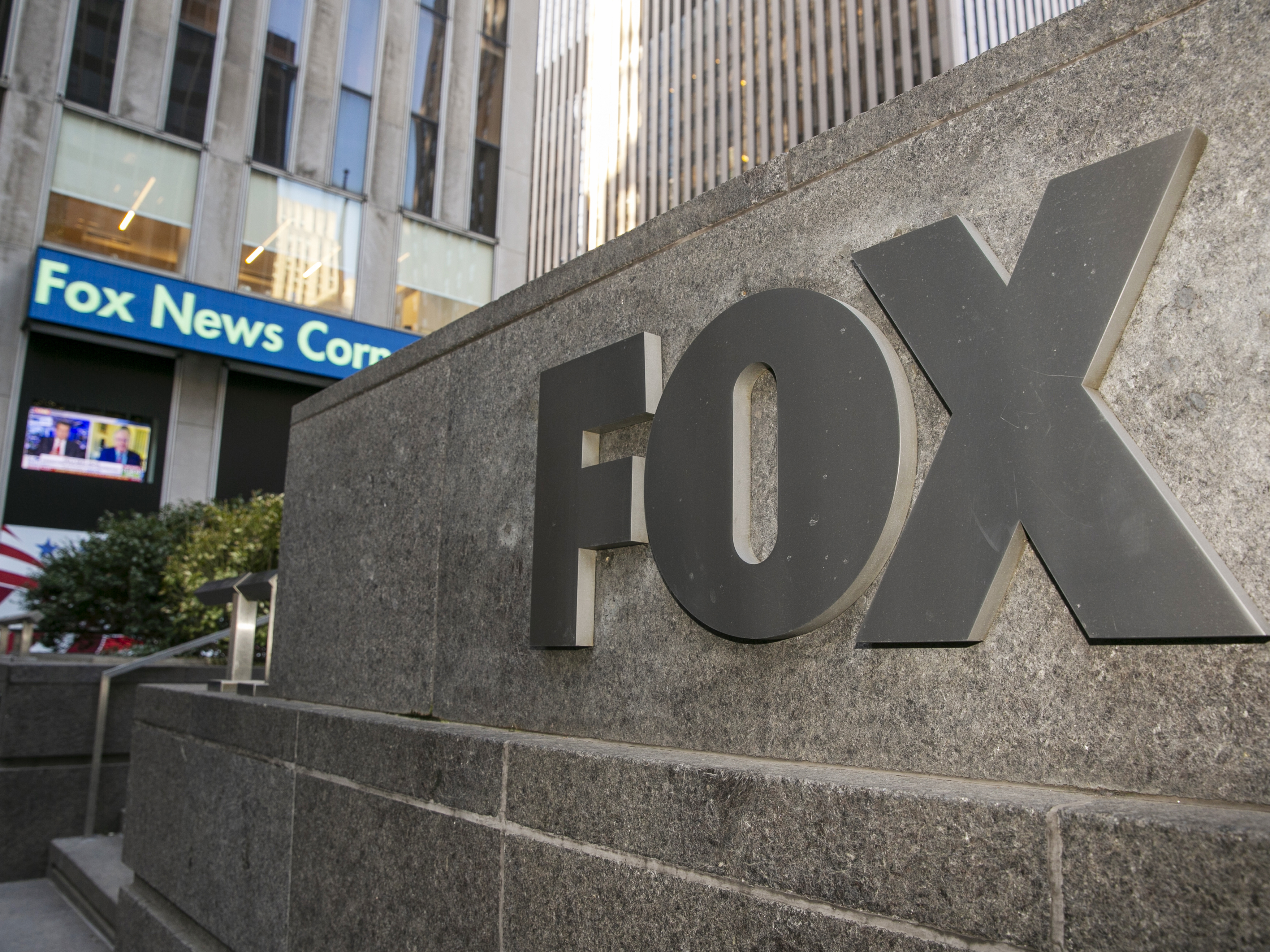 caption: The Fox News studios and headquarters in New York on March 21.