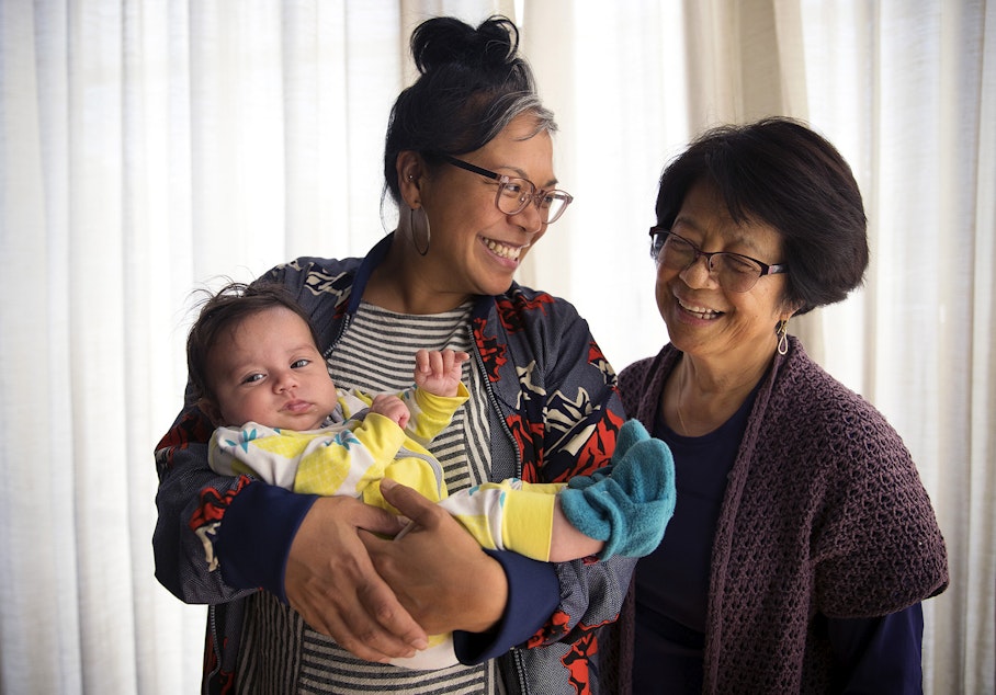 caption: Three generations of Garbes women: Angela, Josie, and baby Ligaya.