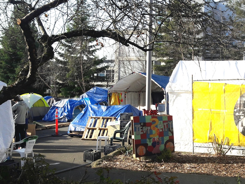 caption: SHARE will host its 'Tent City 3' camp at UW until March 2017. It can accomodate around 90 people.