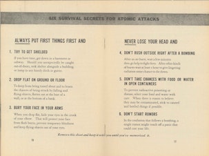 caption: Six survival secrets for atomic attack, 1950, from pamphlet "Survival Under Atomic Attack" published by the National Security Resources Board.