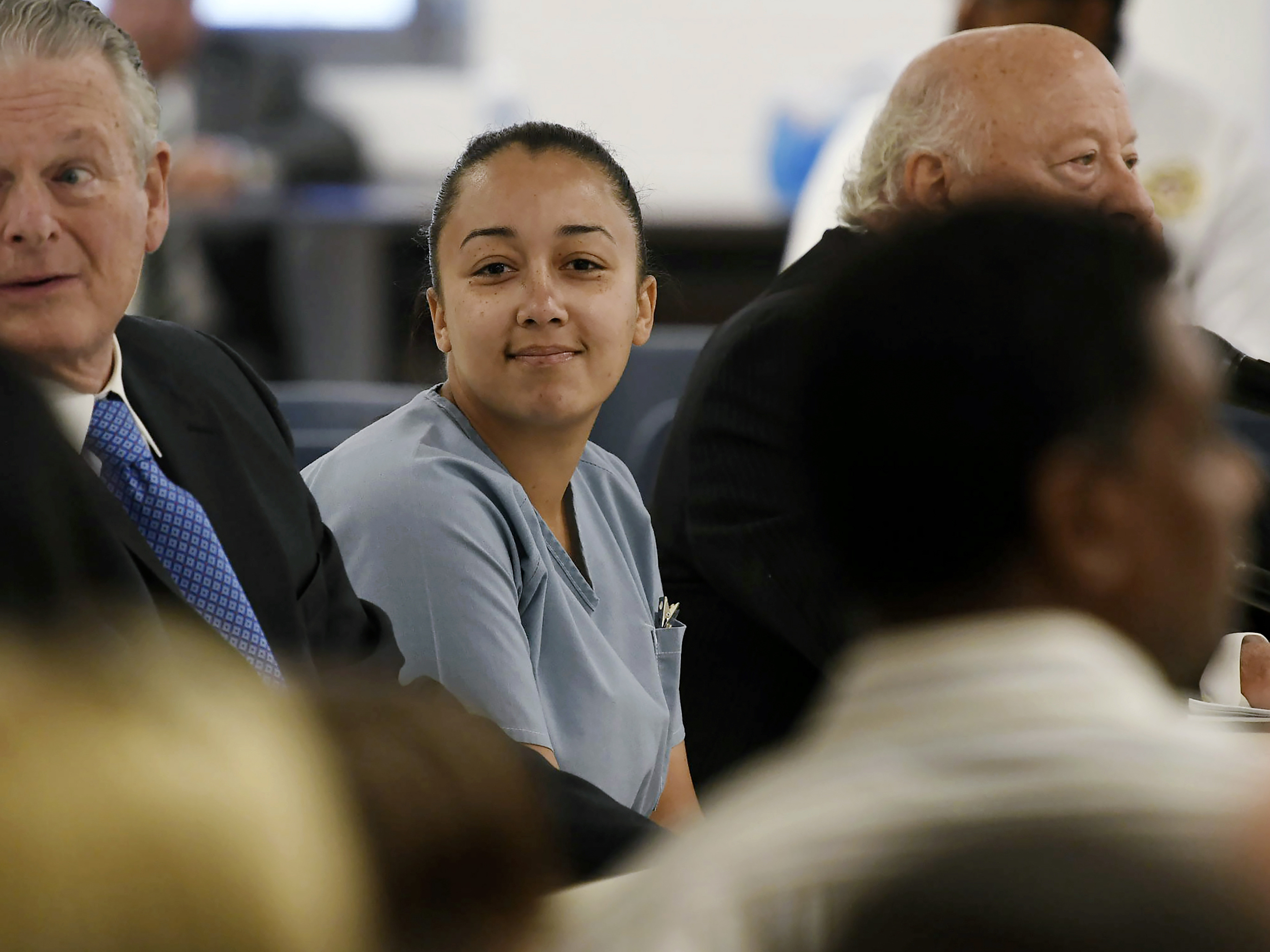 caption: Cyntoia Brown, a woman serving a life sentence for killing a man when she was 16, appeared during her clemency hearing in May 2018.