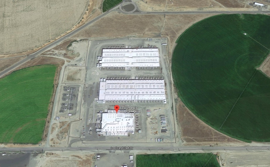 caption: This Amazon data center site outside Boardman is one of seven operating or planned complexes in northeastern Oregon.