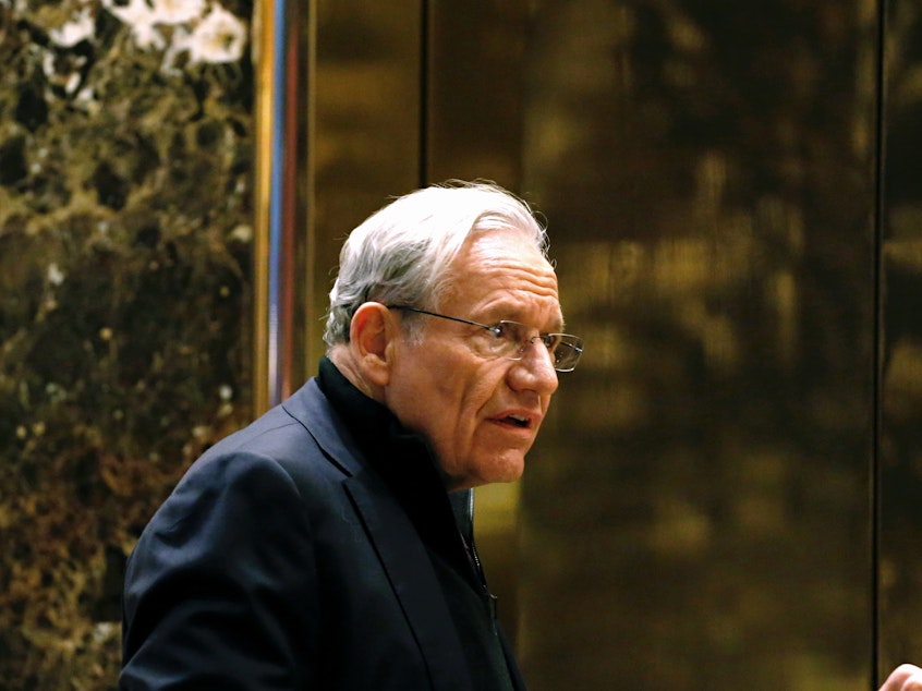 caption: Journalist Bob Woodward, seen here in 2017 arriving for meetings with President-elect Donald Trump at Trump Tower in New York, is the author of the newly released book <em>Rage</em>.