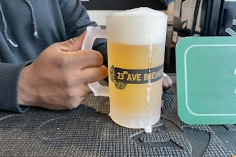 caption: A "pepper peach" beer at the 23rd Avenue Brewery