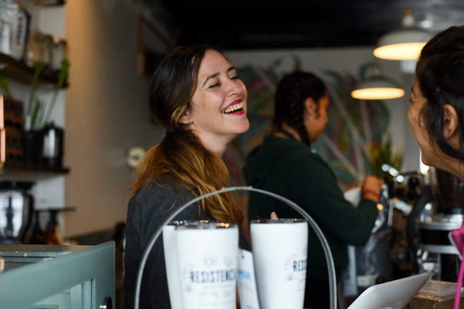 caption: Coté Soerens owns and operates Resistencia Coffee in Seattle, however, she refers to herself as the "midwife of Resistencia," saying, "It’s the neighborhood’s baby, I just made it happen.”