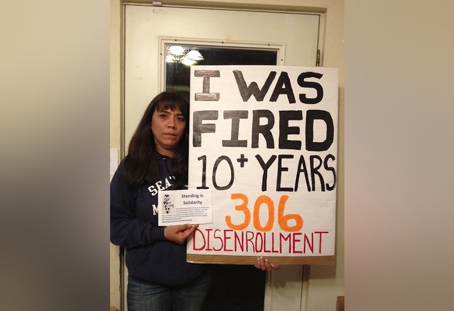 caption: Nooksack tribal member Angel Rabang said she was wrongfully fired from her job last July at the tribal casino for being one of the Nooksack 306..